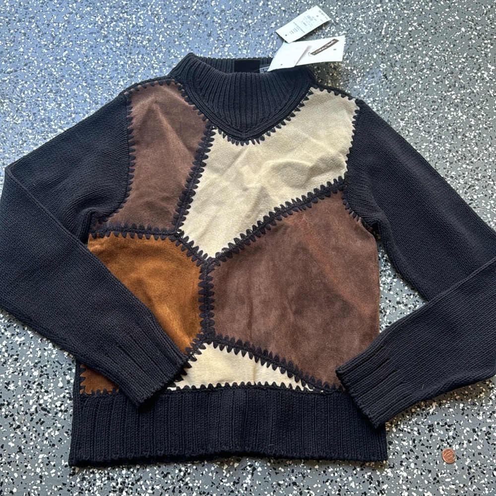Christina Rotelli Vintage Suede Patchwork Sweater NWT